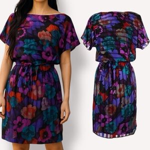 Floral Dress American Vintage Act 1 Small Knee Length Black Purple